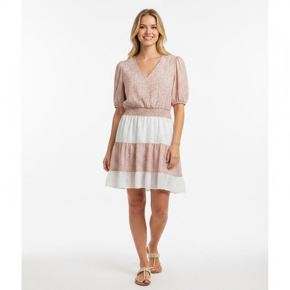 Size Large Paper Crane Womens Ditsy Dress Short Floral Cream Summer